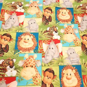 Jungle Babies Animal Kids Fabric Nursery Lion Giraffe Monkey Tiger Zoo 1+ Yards - Picture 1 of 7