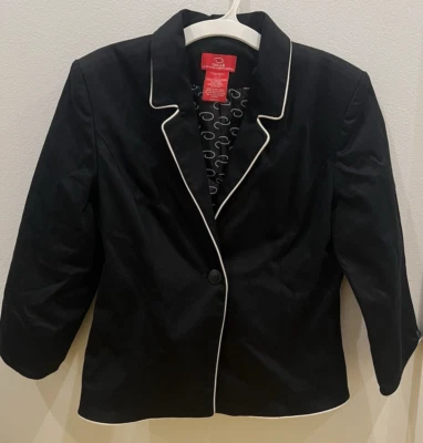 Chaqueta Blazer OSCAR DE LA RENTA Talla 8 Negra Beige Tubería Manga 3/4 Forrada Foto 1 de 4