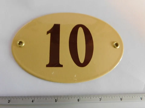 Art Deco - Enamel Porcelain Oval Metal House Door Number Street Sign Plaque 10 Cover