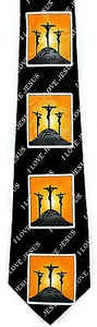 Calvary Crucifixion Mens Neck Tie Religious Christian Love Jesus Black Neck Tie - Picture 1 of 3