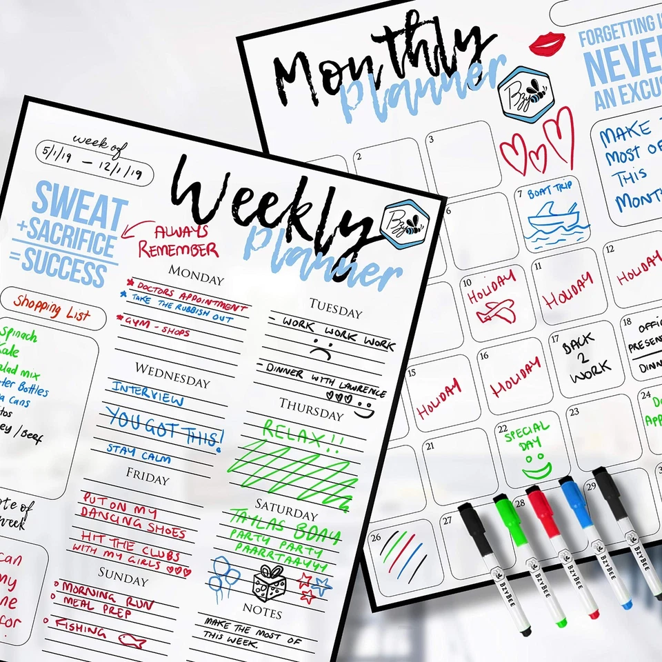 Magnetic Dry Erase Monthly & Weekly Planners for Fridge Markers & Eraser Too! - Image 1 of 1