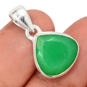 Faceted Natural Chrysoprase 925 Sterling Silver Pendant Jewelry CP32859 - Picture 1 of 1
