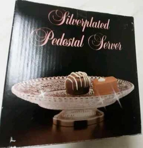 Silverplated Pedestal Glass Server CANDY DISH *NIB* 6' WIDE - Picture 1 of 9