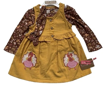 Young Hearts 18 Meses 3 piezas Pavo Pana Jumper Otoño Conjunto Vestido Acción de Gracias Nuevo Foto 1 de 4