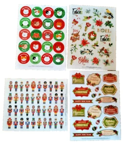 4 Seiten Packung Asst. AKTUELLE Weihnachten Themen Aufkleber 8,5"x11" über 100 Stück, NEU - Bild 1 von 11
