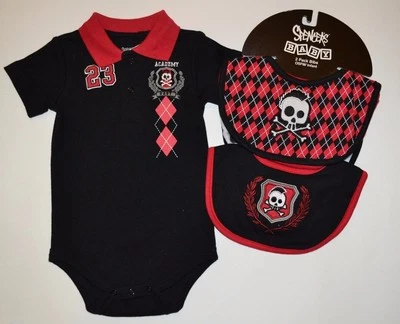 Комплект из 3 джемперов и нагрудников Spencer's 0-6 Mon Argyle Mohawk с черепом и гребнем - Изображение 1 из 3