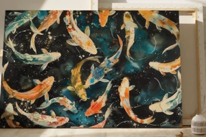 "KRAZY KOI II" FISH CANVAS ART PRINT 18X24" or 24X36" READY TO HANG HOME DECOR - Picture 1 of 5
