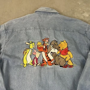 Vintage Disney Winnie the Pooh Shirt Mens Medium Denim Embroidered Button Up 90s - Picture 1 of 14
