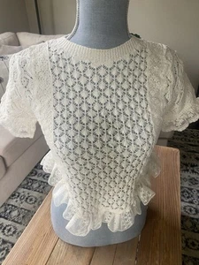 NWT New ZARA Crochet Ruffle Lace Knit Cream Top S Small - Picture 1 of 5