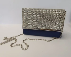 Quiz, Women’s Small Navy Diamanté Handbag / Clutch Bag / Purse, VGC - Picture 1 of 6
