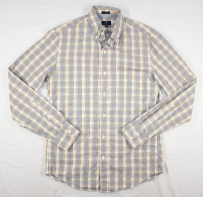 J. Camisa Crew Para Hombre S Jaspe Calce Ajustado Botones Cuadros Azul Dorado Foto 1 de 4