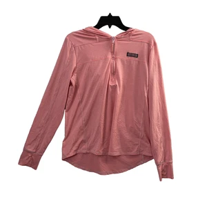 Vineyard Vines Woman Sweatshirt Pink Medium Striped Long Sleeve Hood 1/4 Zip - Picture 1 of 8