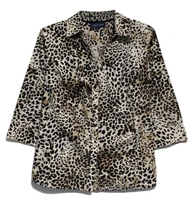 Jones New York Leopard Print 100% Cotton Button-Up Shirt, size 2X - Picture 1 of 4