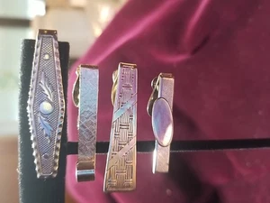 4 Tie Bars 3 Goldtone 1 Silvertone Unmarked - Picture 1 of 2
