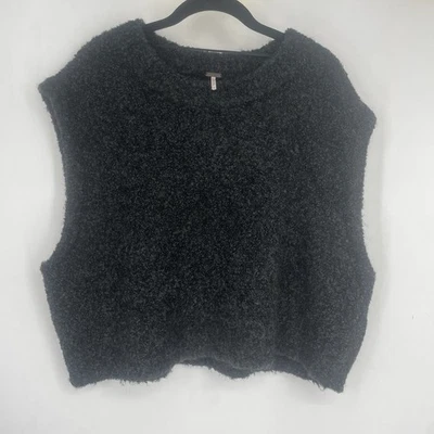 Chaleco Suéter Free People Grande Margot Negro Carbón Cuadrado Otoño Acogedor Cómodo Suelto Foto 1 de 4