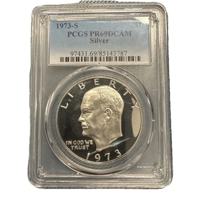 1973-S SILVER PROOF EISENHOWER DOLLAR PCGS PR69DCAM - Image 1 of 4