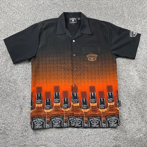 Vtg Jack Daniels Shirt Men Large Black Loop Collar Camp Whiskey Dragonfly Y2K 03 - Picture 1 of 22