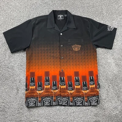 Vtg Jack Daniels Shirt Men Large Black Loop Collar Camp Whiskey Dragonfly Y2K 03 - Image 1 of 4