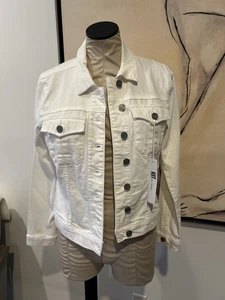 New! Cut From The Cloth White Fitted Denim Jacket Size L - Picture 1 of 7
