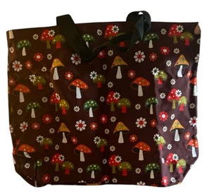 New Mushroom Print Canvas Tote Bag 20x16 - Picture 1 of 1