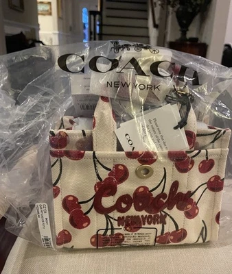 NWT  COACH Mini Cargo Tote Bag 20 Cherry Print - Image 1 of 4