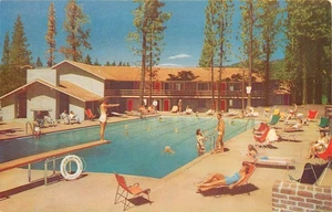 Vintage Photochrome Postcard Sahatis Country Club Pool Lake Tahoe NV - Picture 1 of 2