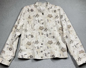 Giacca Christopher & Banks donna XL beige floreale metallizzato elasticizzata con bottoni - Foto 1 di 15