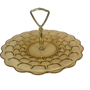 Vintage Yorktown Gold Amber Center Handle Serving Tray Federal Glass 9.5" - Picture 1 of 6