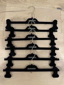 VERSACE DESIGNER 14" CLIP PANT BLACK VELVET FELT CLOTHES CLOSET HANGERS SET 6 - Picture 1 of 4
