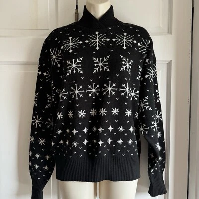 Vintage Tyrolia By Head Knit Sweater Large Snowflakes Black White Acrylic Wool - Изображение 1 из 4