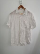 Braintree Australia Mens Small 100% Hemp Casual Button Up Shirt White Striped