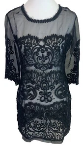 Anthropology Yoana Baraschi Embroidered Texture Dress-BLACK SILK Size 6-no Slip - Picture 1 of 11
