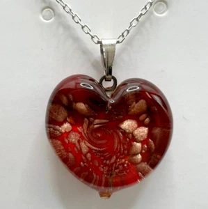Murano Glass Handcrafted Unique Red Heart Pendant & 925 Sterling Silver Necklace - Picture 1 of 14