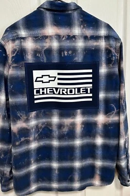 CHEVROLET Distressed Flannel Shirt w/ Chevrolet flag tee on back Mens XL - Image 1 of 4