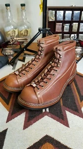 Men's Vintage Style Brown Handcrafted Leather Lace To Toe Roofer Monkey Boots 44 - Picture 1 of 23