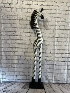 100 cm weiß schwarz bemalt Holz Zebra groß Statue Holz modern handgeschnitzt bemalt - Bild 1 von 11