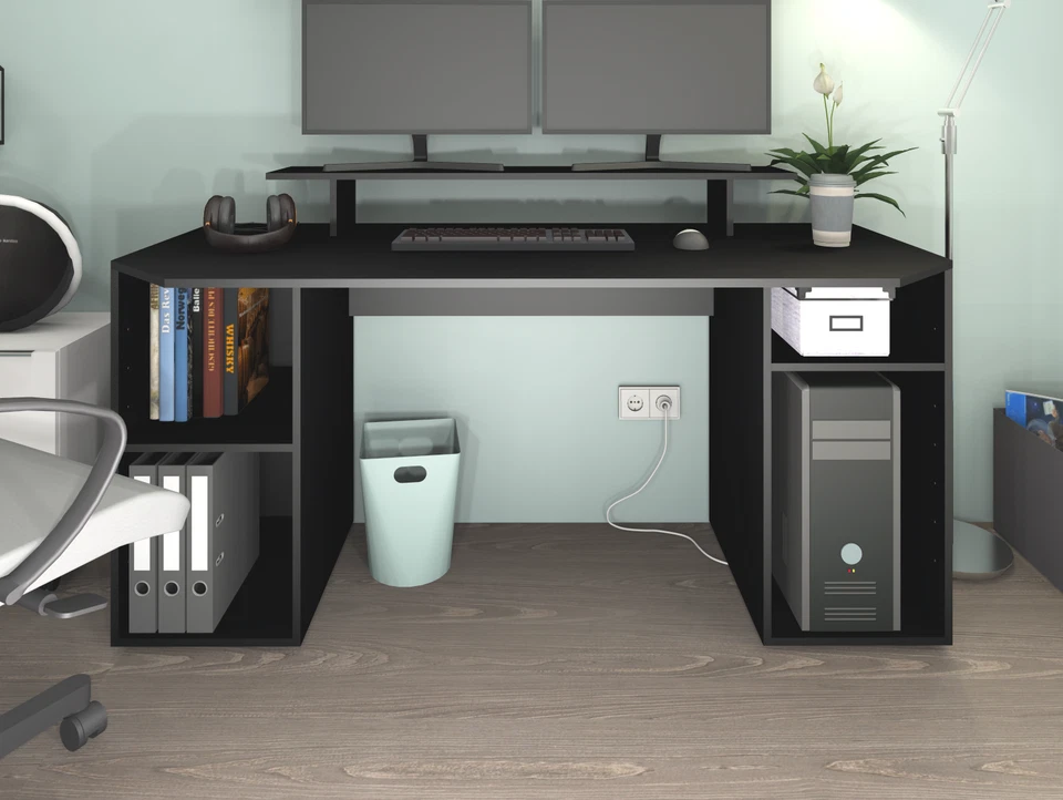 Schreibtisch Gamingtisch Computertisch Büro 160 cm weiß schwarz Homeoffice TIPPY - Bild 1 von 1