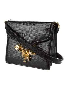 Judith Leiber schwarz Karung Schlangenhaut Schulter Crossbody Tasche Anhänger Vintage - Bild 1 von 7