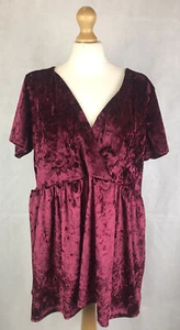 Simply Be Burgundy Crushed Velvet Short Sleeve Wrap Style Top UK20 A70 - Picture 1 of 9