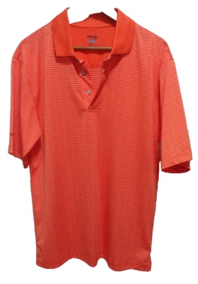 Camisa polo/golf a rayas anaranjadas y blancas de PING Collections grande para hombre Foto 1 de 4