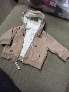 Baby GAP 1969 Girl's Tan Faux Shearling Coat Jacket T XS 6-12 embroidery flowers - Picture 1 of 12