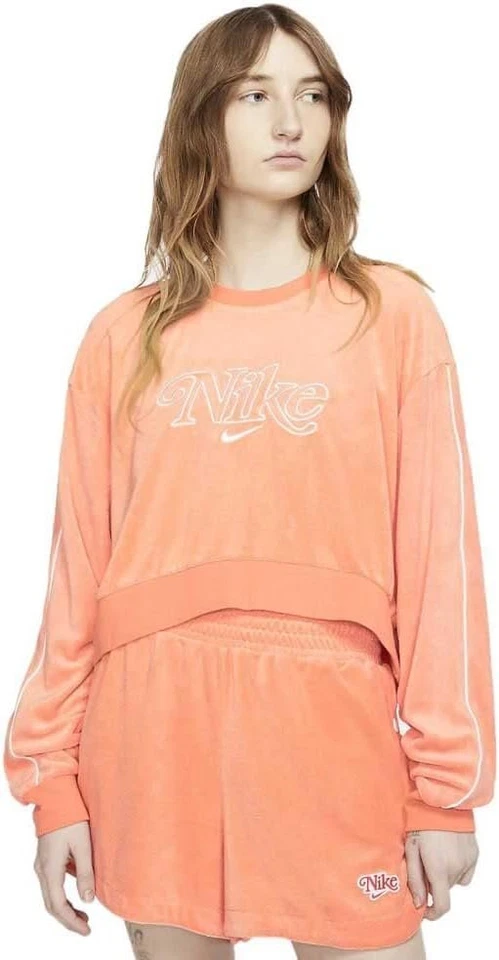 Nike Women's szM NSW Retro Femme Terry Cropped Crew Orange Sweatshirt CJ2485-871