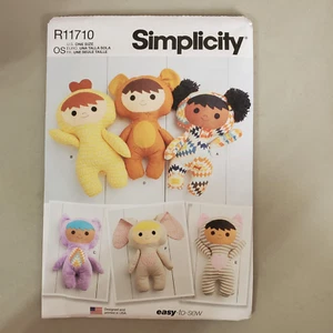 Simplicity Pattern R11710 Plush Dolls Rabbit Cat Elephant Bear Girl Boy 14.5 In - Picture 1 of 6