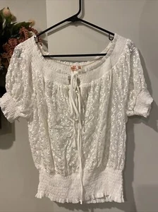 NWT Forever 21 White Eyelet Top Off The Soulder Size Large L - Picture 1 of 7