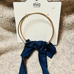 Mia Collection Mode Halskette Halskette goldfarbene Schleife blau Denim neu - Bild 1 von 6