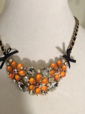 $48 VTG Betsey Johnson оранжевый цветок и кристалл фронтальное ожерелье w34 - Изображение 1 из 3