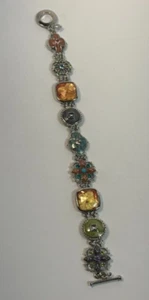 Bracciale vintage NAPIER scorrevole con pietre e disegni floreali in perle di vetro - Foto 1 di 10