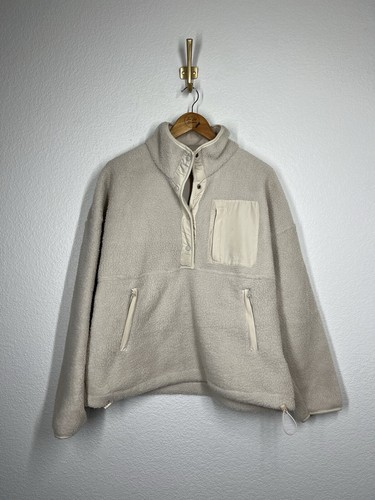 OFF WHITE Wilo The Label Pullover in Pile Maglione Pullover Bottone Snap Giacca Panna Large