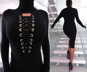 KLEID STRETCH DAMEN LUXUS STRICKKLEID B177 WOMEN SEXY SCHWARZ WARM S/M URLAUB - Bild 1 von 11