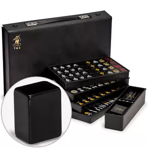 Japanese Riichi Mahjong Set with Black Standard Size Tiles and Black Vinyl Case - Picture 1 of 10